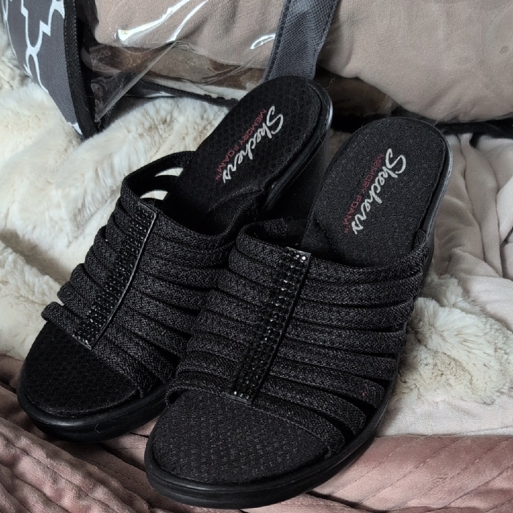 Skechers Black Women's Mules with Rhinestone Detail
